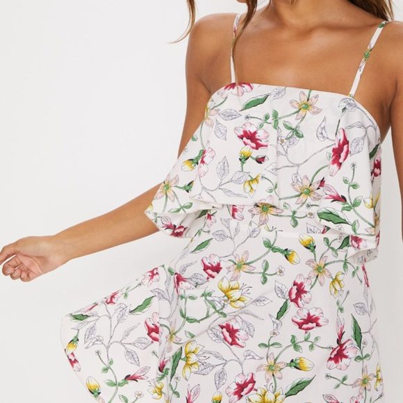 PrettyLittleThing Spring Floral Layered Skater Mini Dress SZ 6 - Picture 1 of 8